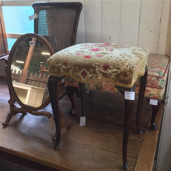 Two stools, a toilet mirror, a cane-panelled chair, etc.